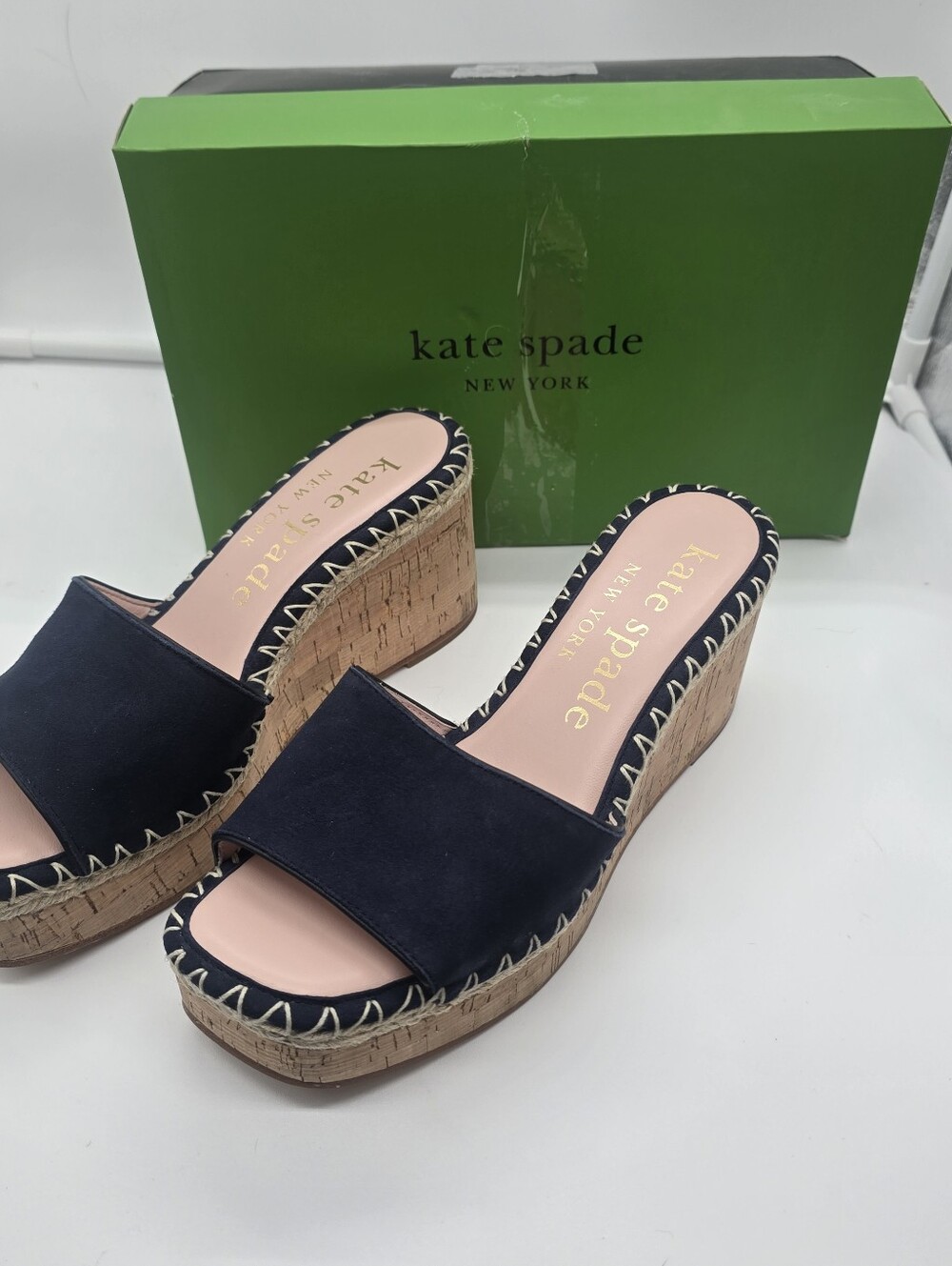Kate Spade Womens Size 7 Cosette Captian Navy  Suede Cork Sandals Heels